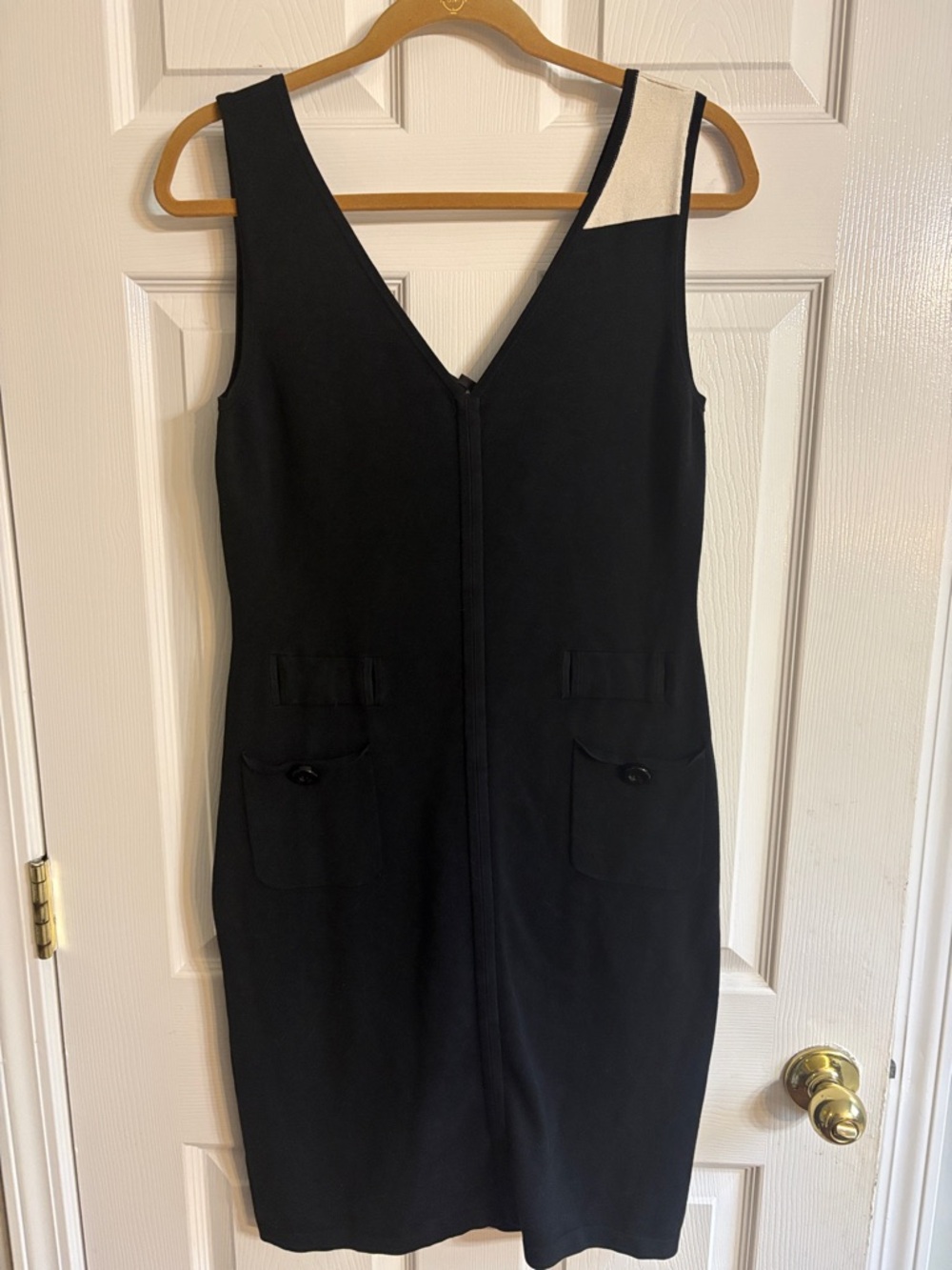 Worth Black Midi Dress with Ivory Shoulder Accent